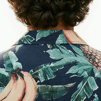 Heren Hawaiiaans overhemd met aanpasbare tropische fruitprint, 100% katoen, ademend, milieuvriendelijk, sneldrogend, lichtgewicht, zomer, strand