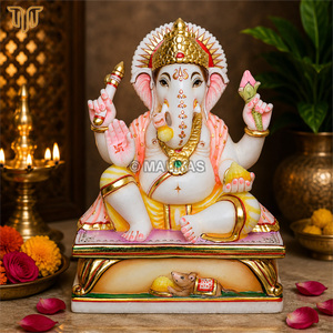 Pure Marble Ganesh Statue with Gold Crown | Handcrafted Lord Ganesha Idol | Premium Marble Ganpati Murti for Home Temple, Pooja - Product Image 4