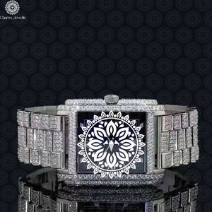 Charm Jewels Luxury Men's Stainless Steel Rectangle <b>Watch</b> <b>Diamond</b> Encrusted Analog Quartz Fashion Jewelry Style - Product Image 2