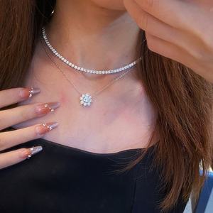 Pendentif en diamant cultivé en laboratoire rond avec chaîne, or jaune rose blanc massif, argent sterling, collier solitaire fin pour femmes - Product Image 1