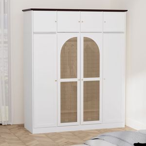 8 Door <b>Large</b> Capacity Armoire <b>Wardrobe</b> Closet 70.87\" Tall with Adjustable Shelves Rattan Decorative Doors Hanging Rod Included - Product Image 6