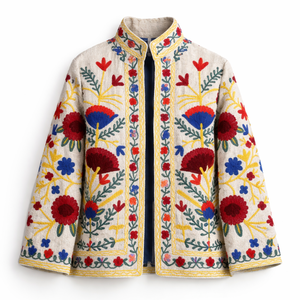 เสื้อแจ็คเก็ตผ้าฝ้ายปักลายคุณภาพบูติก ซับใน TNT คอตั้ง งานแฮนด์เมด เสื้อโค้ทบอมเบอร์สำหรับผู้หญิง - Product Image 1