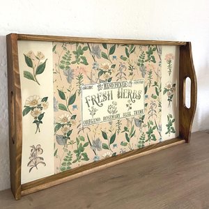 Plateau de service en bois naturel UO, plateau de service en bois avec motif floral, rectangulaire, style campagne française, plateaux de rangement pour vaisselle UO - Product Image 6