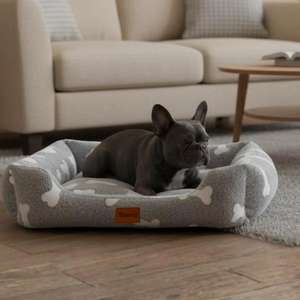 Cuccia per Cani in Morbido Flanella con Stelle o Ossa, Base Antiscivolo Grigia, Disponibile in 3 Misure (S/M/L) - Product Image 6