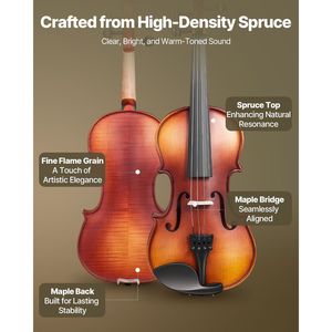 Set Violino 4/4 per Adulti con Custodia Rigida, Resina, Arco, Supporto per Spalla - Extra per Principianti e Studenti - Product Image 2