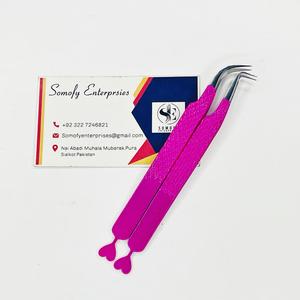 Pince à épiler pour extensions de cils en acier inoxydable durable, courbée à 90 degrés, fine et robuste, couleur rose foncé - Product Image 3