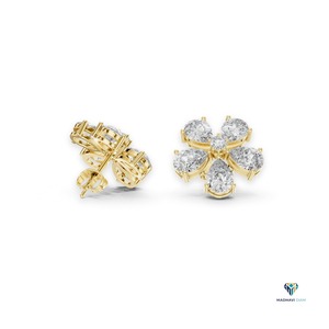 Bague florale pour femme en or jaune 14 carats massif avec diamant de laboratoire en forme de poire de 0,76 ct - Product Image 2