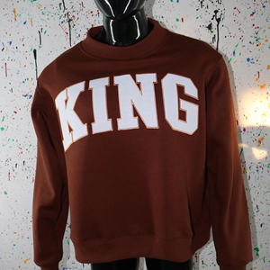 King Brown <b>Mock</b> <b>Neck</b> Sweatshirt 100% Cotton White Applique Embroidery wide <b>neck</b> Sweatshirt Finer Threads - Product Image 1