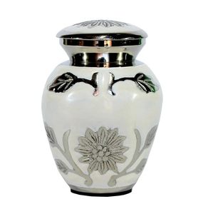 Porcelain Pet Urn Teardrop Shape Classical Design Airtight Small Animals Memorial <b>Vase</b> White with Leaf Pattern - Product Image 1