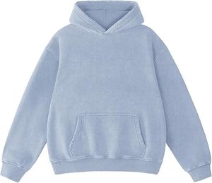 เสื้อฮู้ดสีฟ้าอ่อน ยูนิเซ็กส์ ทรงโอเวอร์ไซส์ ผ้าฝ้ายฟลีซ เป็นมิตรกับสิ่งแวดล้อม สวมใส่สบายๆ ในฤดูใบไม้ร่วง มีกระเป๋า ดีไซน์เรียบง่าย ทรงปกติ น้ำหนัก 300 กรัม - Product Image 1