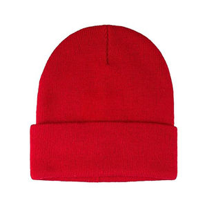 Red Acrylic <b>Beanie</b> <b>Hat</b> Unisex Solid Color Winter Knit Cap Casual Style 56-58CM Head Circumference Computer Knitted - Product Image 1