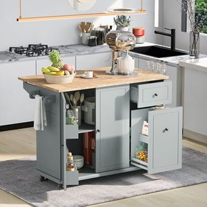 Carrello da Cucina con Ruote e Isola Girevole da 137 cm, Ripiano a Scomparsa e Scaffale Interno a 3 Livelli, Larghezza 137 cm - Product Image 2