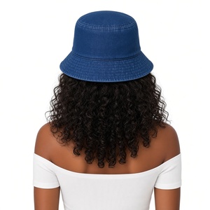 <b>Women</b> Dark Blue Denim <b>Bucket</b> <b>Hat</b> FINER Embroidery Logo Wide Brim Casual Vintage Fashion Outdoor Summer Sun Protection Headwear - Product Image 6