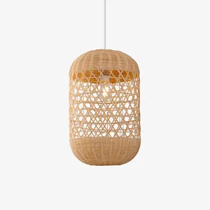 Wholesale Tiered Rattan Lampshade <b>Black</b> Cylinder Woven Pendant <b>Light</b> <b>Shade</b> Creative Handwoven Ceiling Hanging Lamp Fixture - Product Image 2