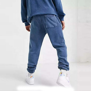 Ensemble survêtement bleu à capuche pour homme, sweat-shirt et pantalon de survêtement 100% coton, coupe ample décontractée avec poches latérales, vêtements d'automne - Product Image 3