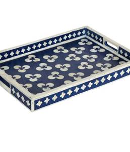 Classic Blue Rectangular Bone Inlay <b>Tray</b> with Floral Leaf Pattern Premium Handmade Decorative Serving for Elegant Home Styling - Product Image 4