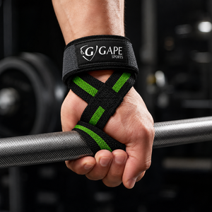 Sangles de levage GAPE SPORTS en nylon noir et vert, antidérapantes, fermeture Velcro, entraînement de force, unisexe, prix de gros, OEM personnalisé - Product Image 3