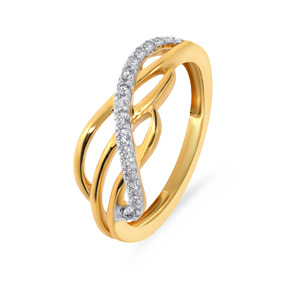 Bague en diamant superposé lustré en or jaune 18 carats, bague en diamant entrelacé, diamant taille brillant rond, design infini, joaillerie fine - Product Image 1