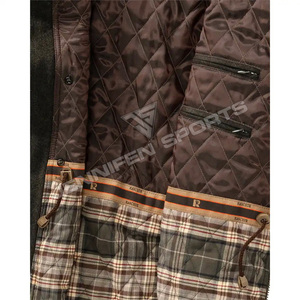 เสื้อแจ็คเก็ตสำหรับล่าสัตว์แบบยาวสำหรับผู้ชาย คุณภาพสูง ขายดีที่สุด ผลิตตามสั่ง ระบายอากาศได้ดี บุฉนวนกันความหนาว ทำจากขนสัตว์แท้ 100% สำหรับฤดูใบไม้ร่วงและฤดูหนาว พร้อมโลโก้แบรนด์ตามสั่ง - Product Image 5