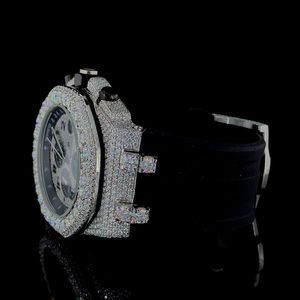 Reloj de Pulsera de Lujo para Hombre, Totalmente Personalizado, con Diamantes Cultivados en Laboratorio, Correa de Goma Negra, Esfera con Fecha y Cronógrafo - Product Image 3
