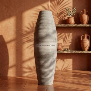 Vase de sol haut en terre cuite côtelée Giro Alto M, pot en céramique fait main, urne décorative 100cm 26cm de largeur, personnalisable - Product Image 2