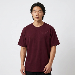 T-shirt Homme Oversize à Manches Courtes, Couleur Unie, Logo Aile Gaufré, Col Rond, Décontracté, en Coton Respirant - Product Image 3