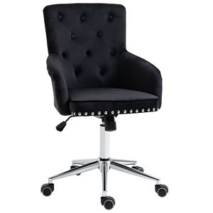 Sedia Girevole Moderna per Ufficio Domestico con Schienale Medio in Velluto Trapuntato, Finitura con Borchie, Altezza Regolabile, Curva su Base in Nylon - Product Image 1