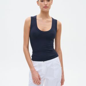 Top Casual de Alta Calidad al por Mayor para Mujer, Cuello Redondo, Color Sólido, Logotipo Personalizado, Top de Punto Acanalado sin Mangas, 100% Algodón - Product Image 1