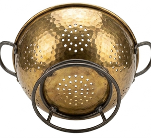 Utensilios y Accesorios de Cocina: Colador de Cobre Martillado con Asas de Hierro y Soporte, Tazón Colador - Product Image 4