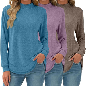 Fabricación al por mayor de suéteres de cuello alto para mujer, 100% algodón, estilo holgado y cómodo, con logotipo personalizado. - Product Image 1