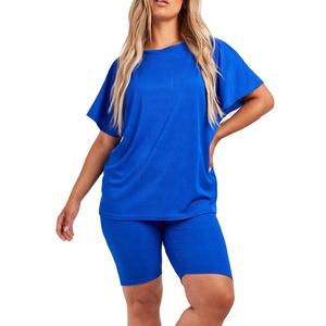 Cotton spandex Summer Women's <b>Sets</b> Two Piece Shorts and T-shirts Active Wear Crew Neck Shirts Wholesale Embroidery Custom 2027 - Product Image 4
