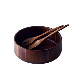 Bol à salade en bois artisanal avec cuillère et fourchette assorties, ensemble de vaisselle en bois naturel, articles de cuisine - Product Image 3