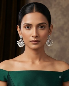 Cushion Cut Gemstone American <b>Diamond</b> <b>Earrings</b> Silver & Rhodium Plated Faux <b>Pearl</b> Fringe <b>Earrings</b> Party Wear <b>Earrings</b> Wholesaler - Product Image 5