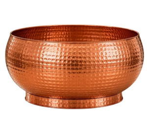 Hammered Copper Fruit Bowl Deep Round Pedestal Basin Metal <b>Storage</b> Centerpiece Vessel <b>Kitchen</b> <b>Island</b> Countertop Tabletop Decor - Product Image 2