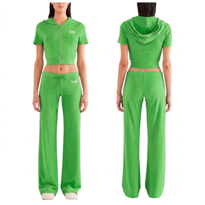 2026 Custom Logo Lace up Zipper High Collar Full Zip Hoodie Fitness Sport Short Sleeve SpringSummer Women's Casual Outfit <b>Set</b> - Product Image 2