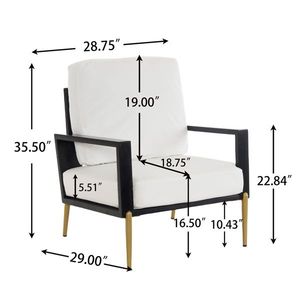 Fauteuil d'appoint moderne et chic blanc rembourré, dossier bas, large, minimaliste, avec accoudoirs, pieds en métal doré, en bois d'hévéa, pour salon - Product Image 6