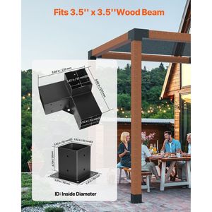 Kit 8 Pezzi Staffe Angolari a 3 Vie Rinforzate 4x4 Dimensione Interna 3.6x3.6 per Lavori in Legno Fai-da-te, Base per Pergola e Tettoia, Facile Installazione - Product Image 2