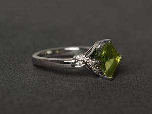 Anillo de Peridoto Natural, Anillo de Piedra de Nacimiento de Agosto, Anillo de Compromiso con Gema Verde de Corte Cuadrado, Joyería - Product Image 3