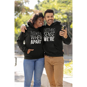 Nothing Sense We're Makes When Apart Matching Couple Hoodies Black <b>Pink</b> Fleece Cotton Unisex Casual Autumn Hooded <b>Sweatshirts</b> - Product Image 3