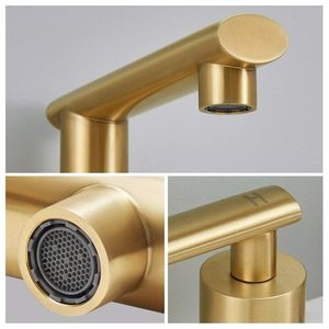 Rubinetto per lavabo bagno da 8 pollici, finitura oro spazzolato, a 3 fori, a basso profilo, con scarico a scomparsa in metallo, per lavabo. - Product Image 4