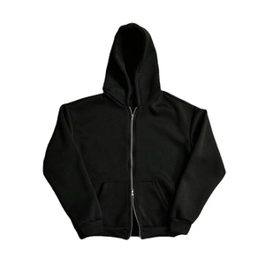 Sudadera con capucha negra con doble cremallera para hombre, ropa de calle, sudadera con cremallera completa de lana pesada, chaqueta con capucha personalizada con cremallera frontal de doble metal al por mayor - Product Image 1