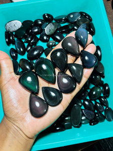 Obsidienne arc-en-ciel de qualité supérieure, pierre précieuse brute, polie des deux côtés, cabochon d'obsidienne fait main, cristal d'obsidienne de guérison pour la joaillerie - Product Image 3