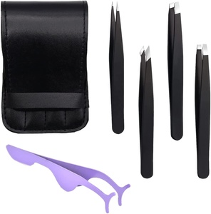 Ensemble de 5 pinces à sourcils en acier inoxydable avec étui en cuir. - Product Image 4