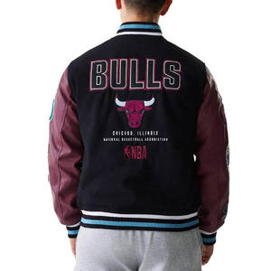 Vestes de baseball pour hommes avec logo brodé personnalisé OEM, manches en cuir, boutons, tailles plus grandes - Product Image 5