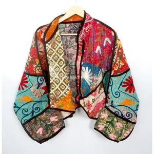 Chaquetas Kantha acolchadas vintage hechas a mano, 100% algodón, cortas, con bordado tradicional indio, cierre abierto, para invierno. - Product Image 1
