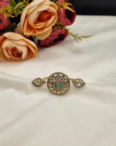 Elegant Two Finger Floral Design Kundan Gemstone <b>Ring</b> Antique Gold Plated For Women <b>Adjustable</b> <b>Ring</b> Festival Partywear Wholesale - Product Image 5