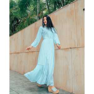 Vestido de Algodón Azul Pastel, Transpirable y de Estilo Simple, con Cintura Elástica, Silueta Holgada, Talla XS, para Ocasiones Diarias - Product Image 2