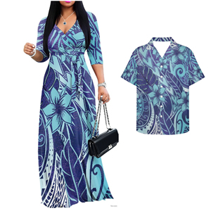 Sunday Couple Matching Dress Hawaiian Shirt Hibiscus Special Slim Long Skirt <b>Custom</b> Patterned Samoan White Summer Maxi - Product Image 6