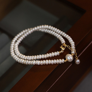 Collar de Perlas de Agua Dulce Estilo Retro Francés, Diseño Moderno con Cadena para Clavícula y Círculo Plano, Elegante Joyería de Perlas - Product Image 2