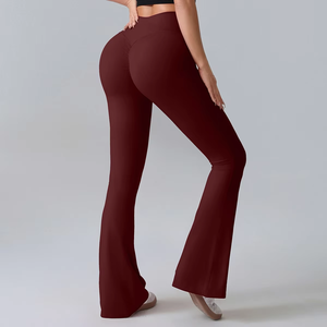 Pantalon de yoga taille haute uni à séchage rapide pour femme, extensible dans quatre directions, respirant, pour fitness et sport, micro-extensible, coupe large - Product Image 4